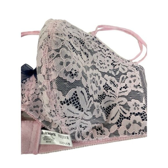 B.tempt'd Pink Lace Bralette With Navy Bow Size S - Picture 6 of 7